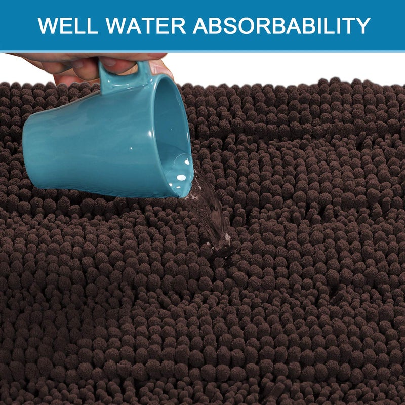 H.VERSAILTEX Non Slip Thick Shaggy Chenille Bathroom Rug Mat Set Extra Soft and Absorbent Striped Floor Rugs, 2 Piece, Machine-Washable - Image 4